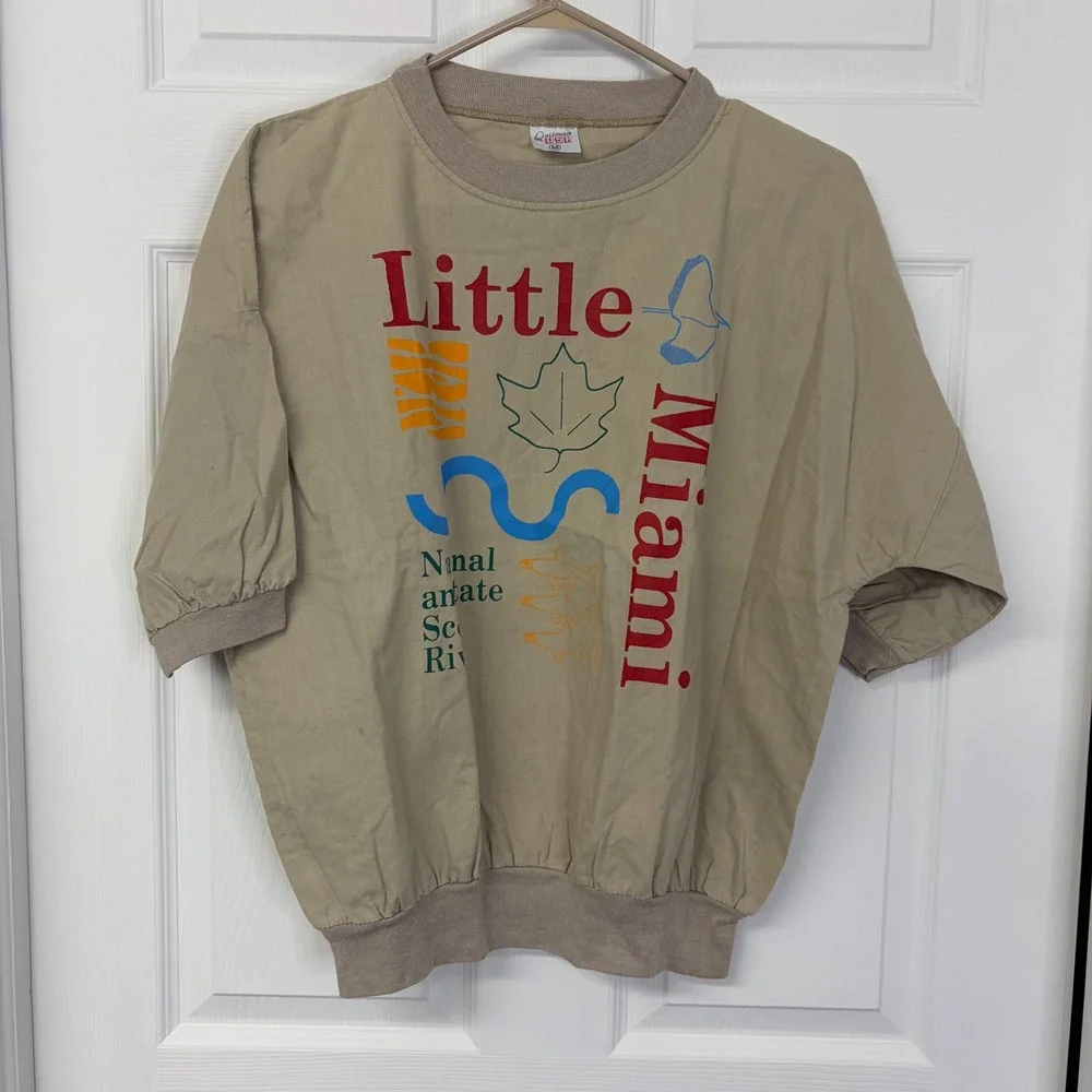 Vintage Quitman USA Little Miami Scenic River Graphic Windbreaker Top Tan Medium